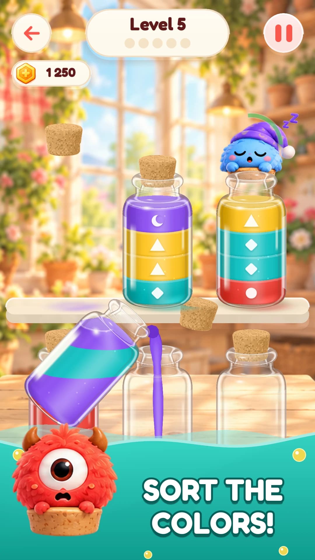 Water Sort: Cute Monster Caps screenshot 1
