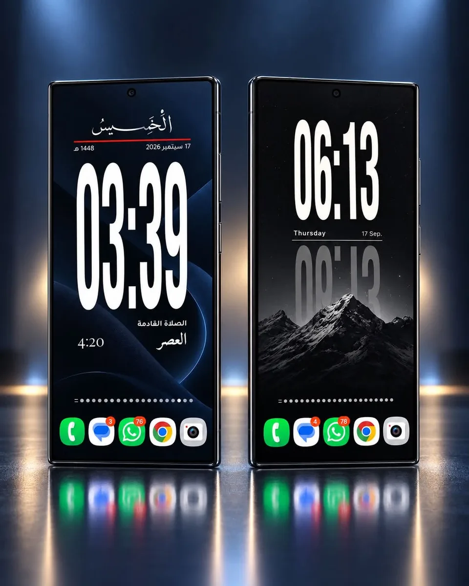 سيت أب إسلامي للشاشة الرئيسية باللون الأسود، مع مواقيت الصلاة وعداد تسبيح والتاريخ الهجري 2: شاشة أندرويد رئيسية مصممة بويدجت وادي جيت